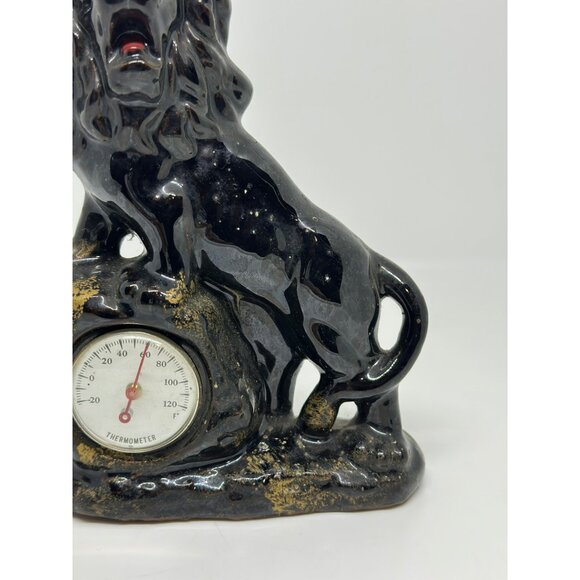 VTG Black Ceramic Lion Figurine With Thermometer Made In Japan MCM Decor Style - Picture 4 of 8